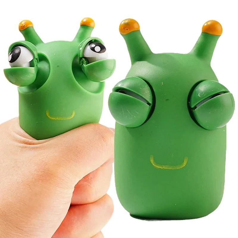 10/5PCS Funny Green Worm Stress Relief Toy – Eye Pop Squeeze Fidget for relax & Fun