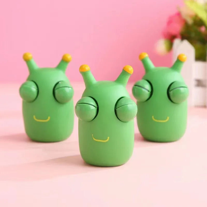10/5PCS Funny Green Worm Stress Relief Toy – Eye Pop Squeeze Fidget for relax & Fun
