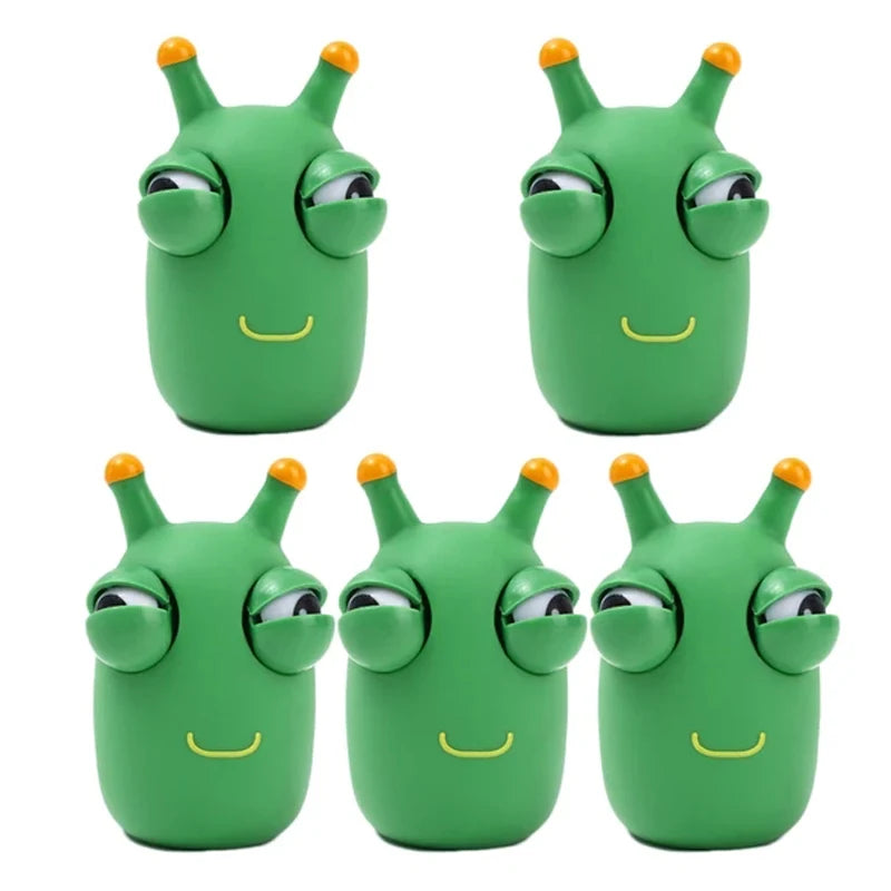 10/5PCS Funny Green Worm Stress Relief Toy – Eye Pop Squeeze Fidget for relax & Fun