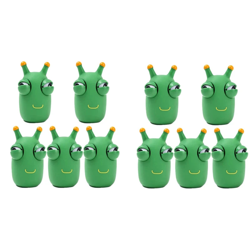 10/5PCS Funny Green Worm Stress Relief Toy – Eye Pop Squeeze Fidget for relax & Fun