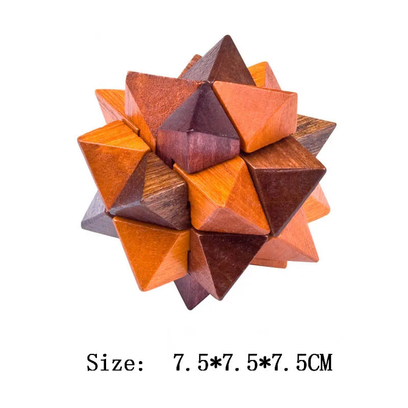 Wooden geometric puzzle with a white background