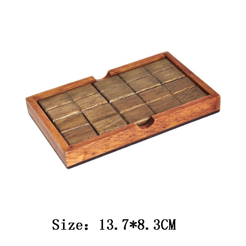 Wooden stamp set with multiple stamps in a holder on a white background