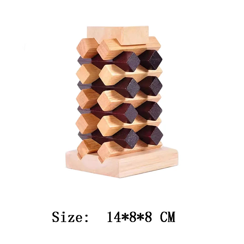 Wooden geometric puzzle with interlocking pieces on a white background