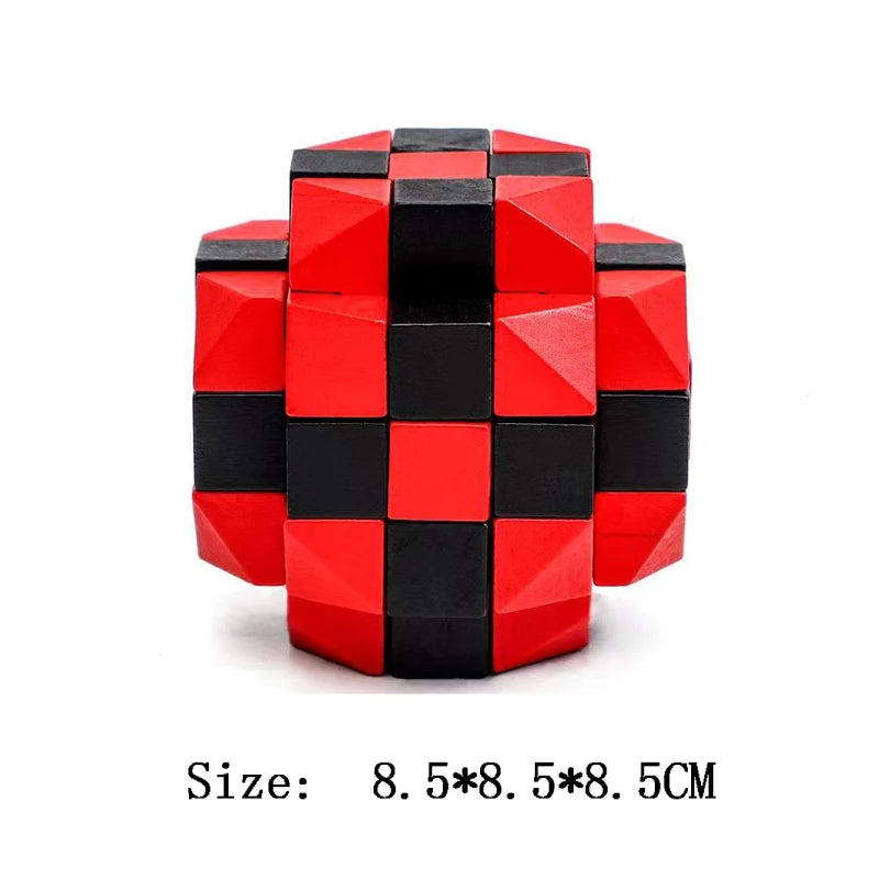 Red and black geometric puzzle cube on a white background