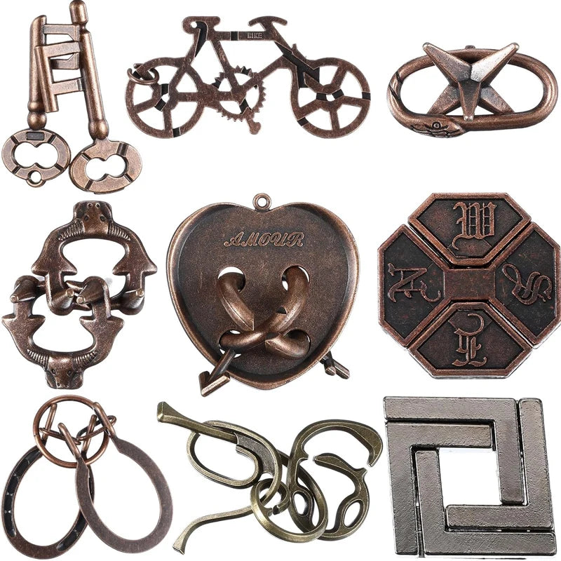 Metal Brain Teaser Puzzles 9PCS Educational Intellectual Toys Unlock Interlock IQ Test Adults Kids Magic Tricks Novelty Gifts