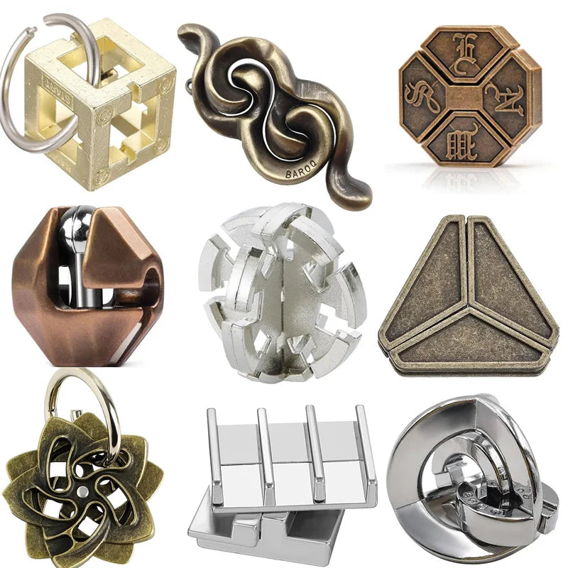 Metal Brain Teaser Puzzles 9PCS Educational Intellectual Toys Unlock Interlock IQ Test Adults  Magic Tricks Novelty Gifts