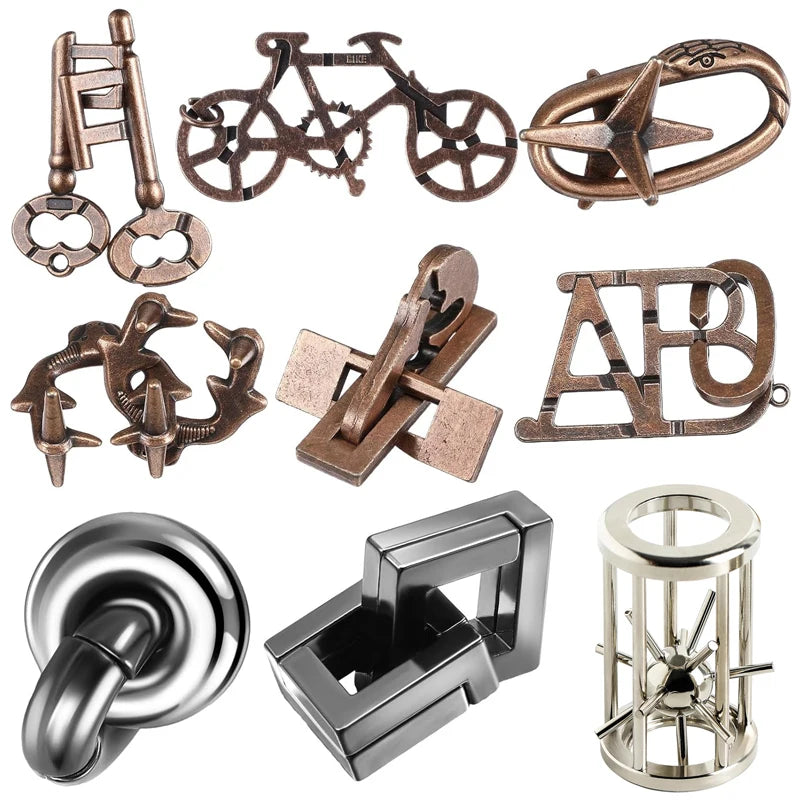 Metal Brain Teaser Puzzles 9PCS Educational Intellectual Toys Unlock Interlock IQ Test Adults Magic Tricks Novelty Gifts