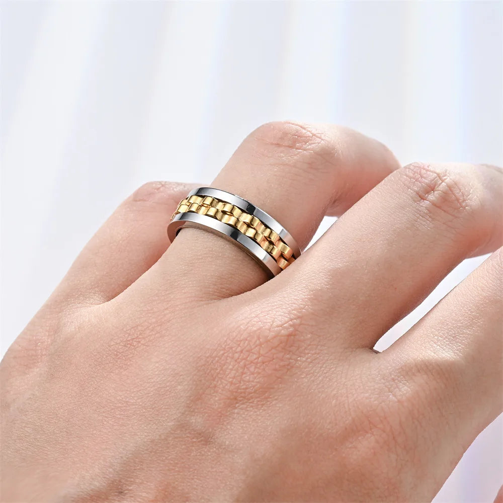 Anti-Stress Stainless Steel Gear Chain Spinner Ring –  Jewelry for Men