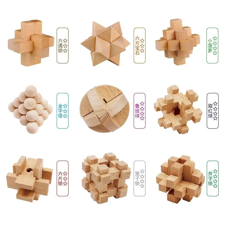 9-piece Set of Wooden Interlocking Cube Puzzle