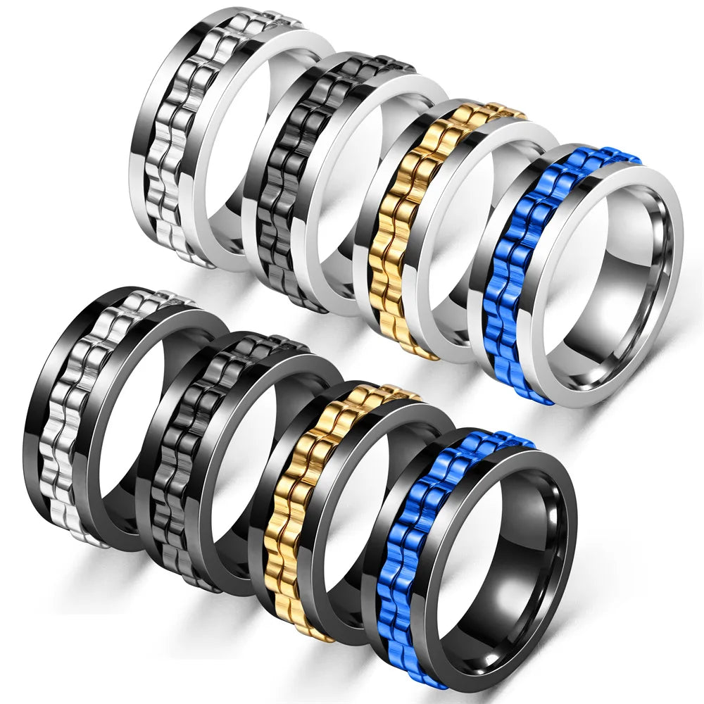 Anti-Stress Stainless Steel Gear Chain Spinner Ring –  Jewelry for Men
