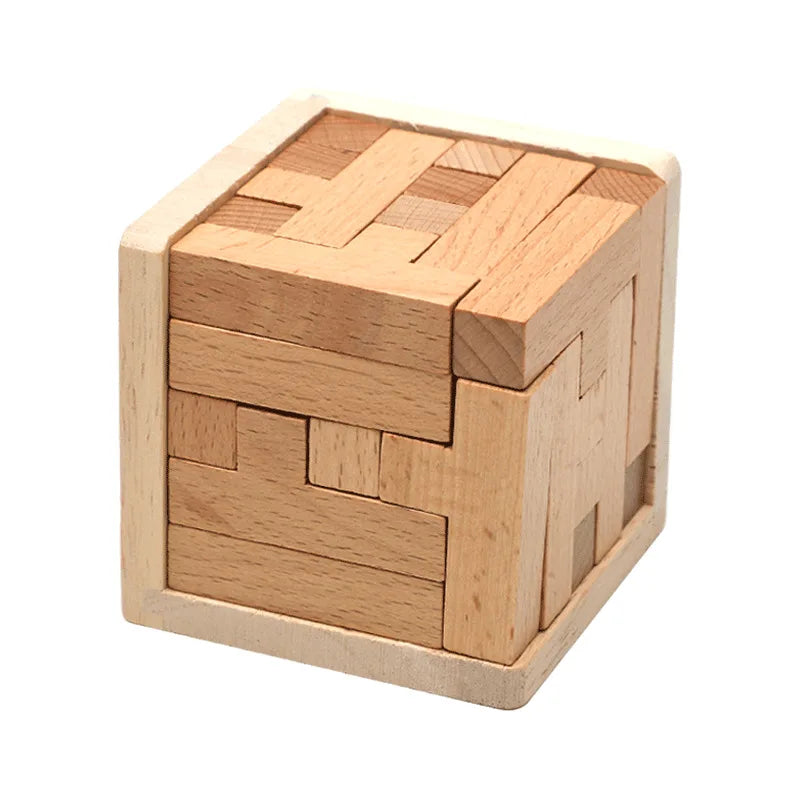 Wooden 3D Puzzles with 25 T-shaped Blocks,Classic Lock Cube Puzzle , Intellectual Executive Game for adults