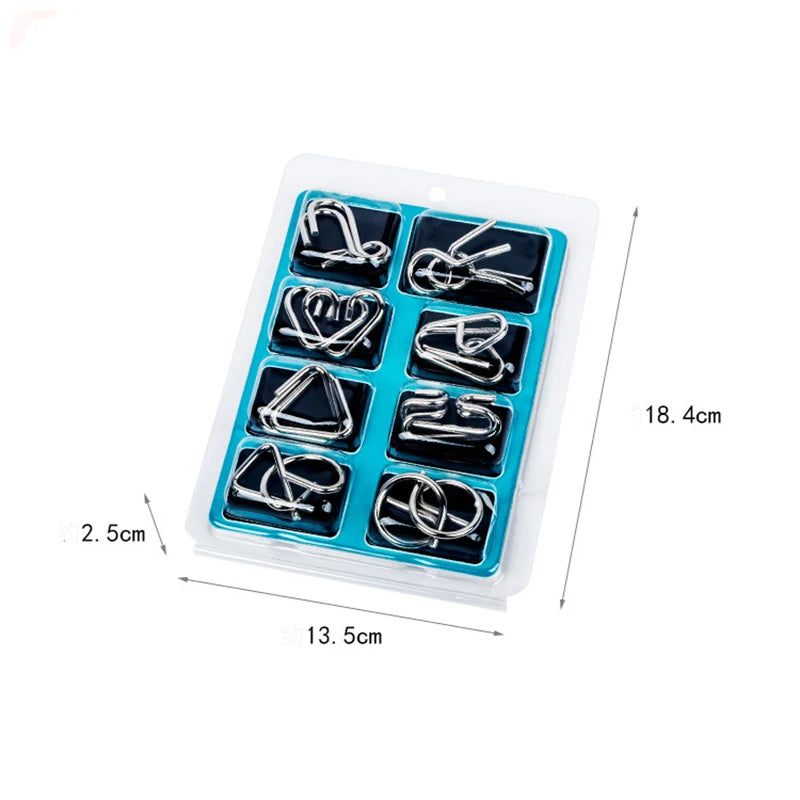 MindEase 8-Pack Metal Wire Puzzle Set —  Brain Teasers for Focus & Stress Relief