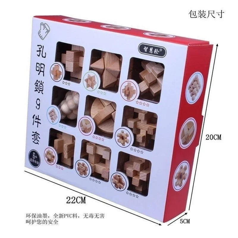 9-piece Set of Wooden Interlocking Cube Puzzle
