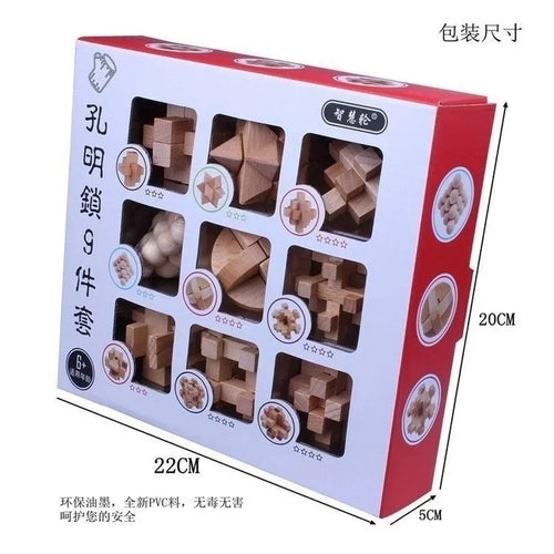 9-piece Set of Wooden Interlocking Cube Puzzle