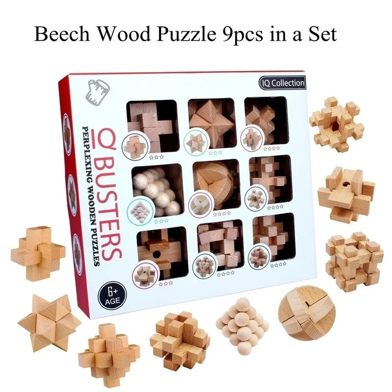 9-piece Set of Wooden Interlocking Cube Puzzle