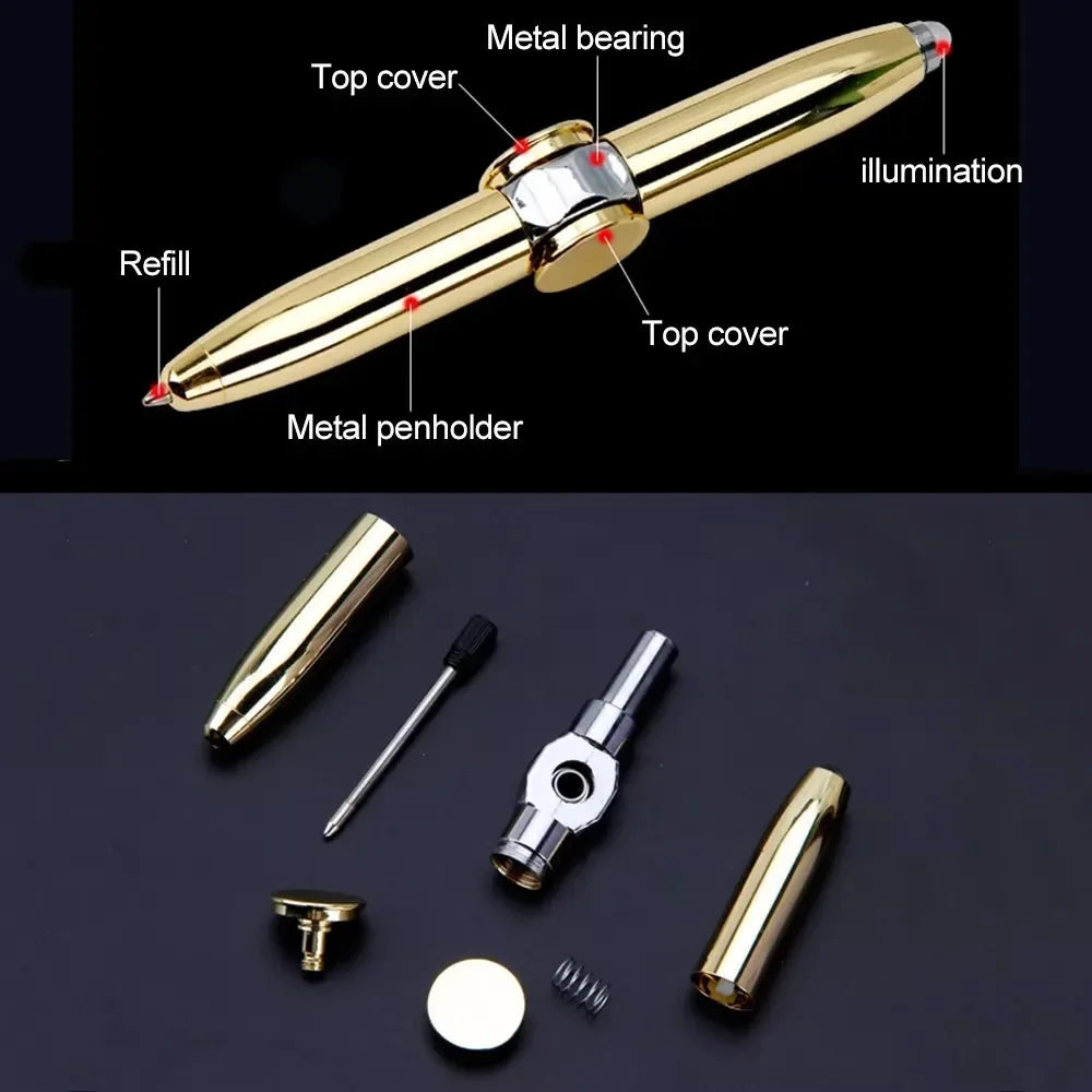 MindEase Multifunctional Spinner Pen with LED Light Finger Rotate Luminous Gyro Pens Fidgets Spinner LED Light Ballpoint Pen Metal Gyro Pen Gift
