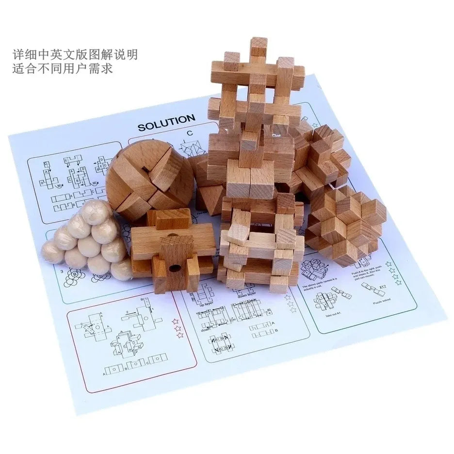 9-piece Set of Wooden Interlocking Cube Puzzle