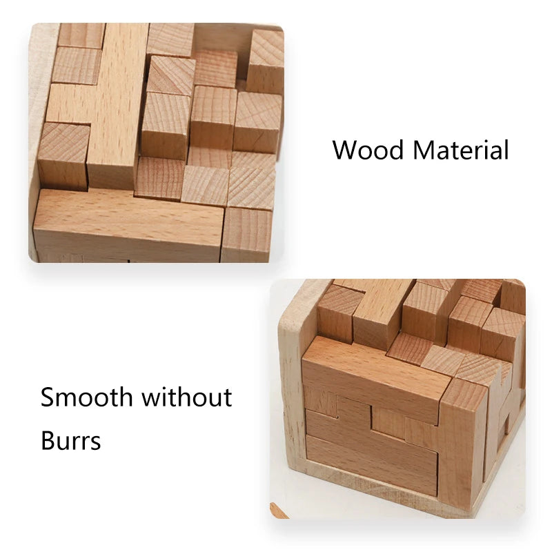 Wooden 3D Puzzles with 25 T-shaped Blocks,Classic Lock Cube Puzzle , Intellectual Executive Game for adults