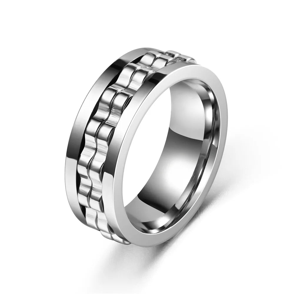 Anti-Stress Stainless Steel Gear Chain Spinner Ring –  Jewelry for Men