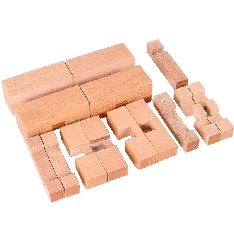 Wood Lock Puzzle Unlock Interlocking Wooden Brain Teaser IQ Challenge Logic Cube  
