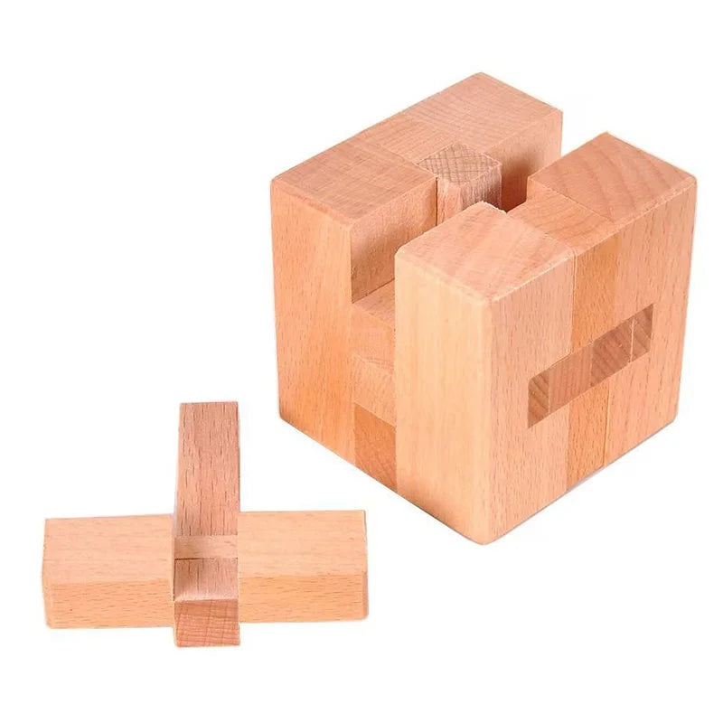 Wood Lock Puzzle Unlock Interlocking Wooden Brain Teaser IQ Challenge Logic Cube   