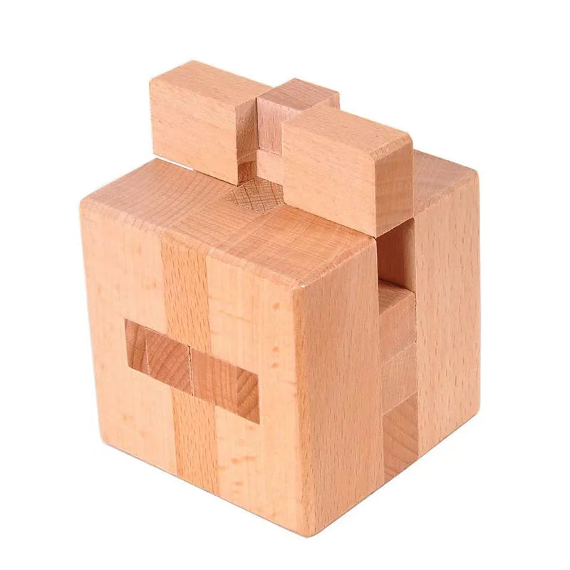 Wood Lock Puzzle Unlock Interlocking Wooden Brain Teaser IQ Challenge Logic Cube   3