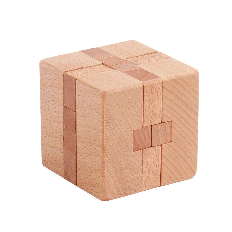 Wood Lock Puzzle Unlock Interlocking Wooden Brain Teaser IQ Challenge Logic Cube   