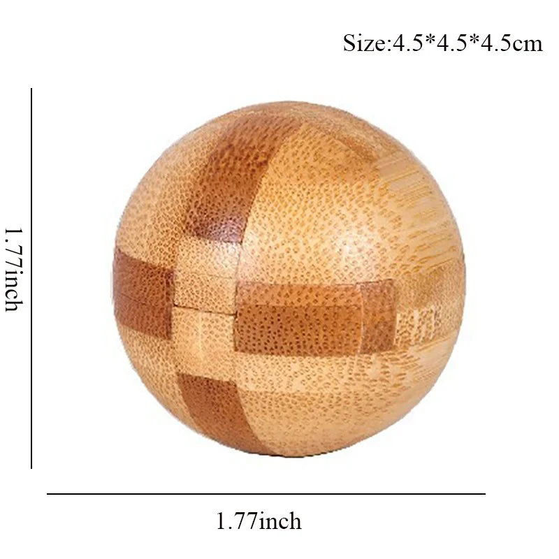 Wooden ball with dimensions on a white background
