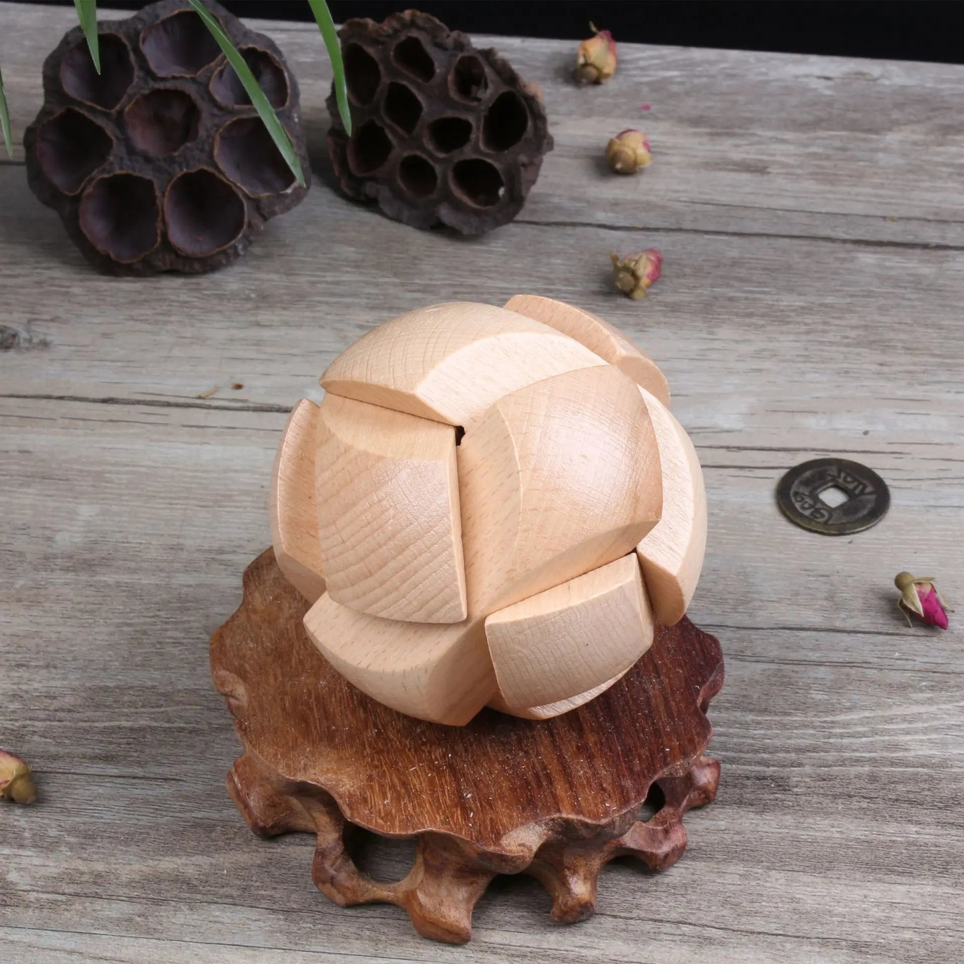 Wooden Kongming Lock ball ,3D Brain Teaser Puzzle,Office Release Pressure Puzzle
