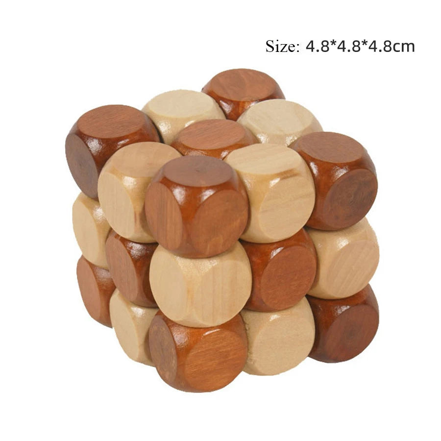 Wooden brain teaser puzzle made from natural wood, tactile focus toy for stress relief and logical thinking.