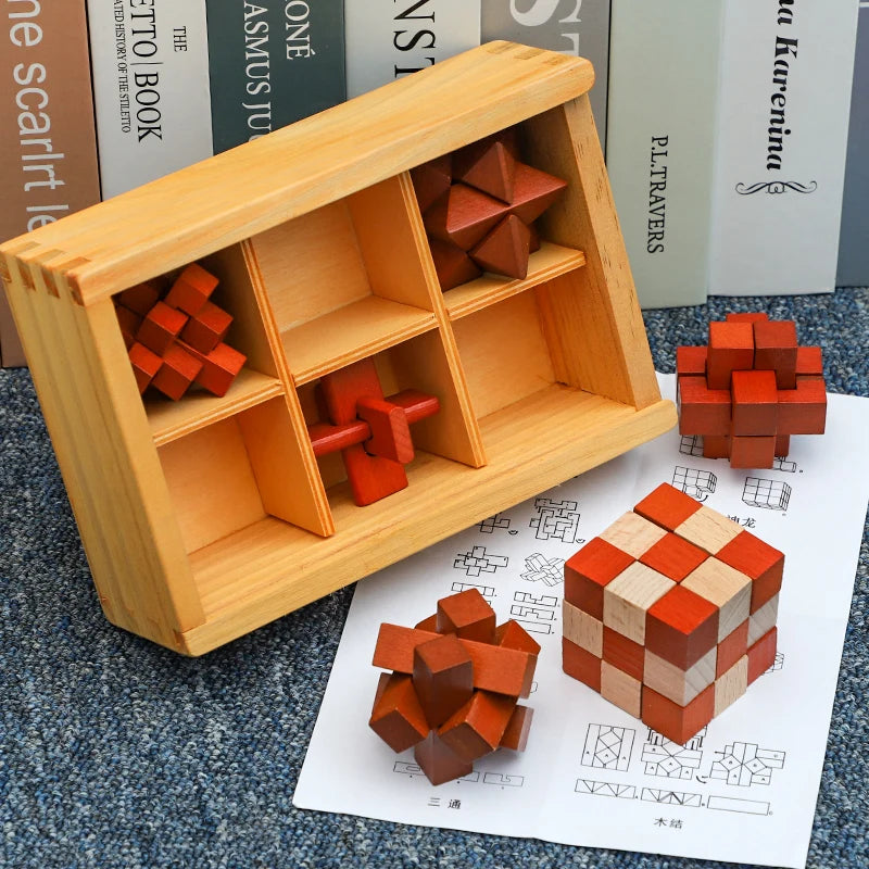 Wooden set of IQ  Brain Teaser 3D Puzzles Game for Focus & Calm