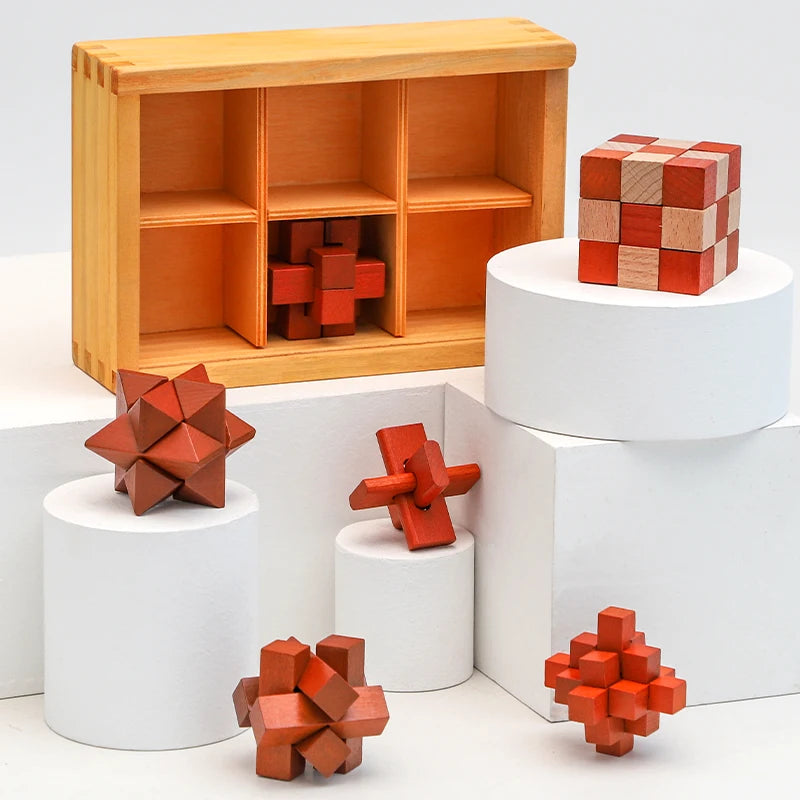 Wooden set of IQ  Brain Teaser 3D Puzzles Game for Focus & Calm