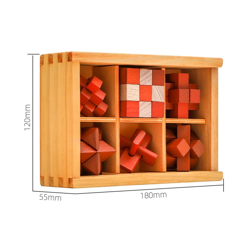 Wooden set of IQ  Brain Teaser 3D Puzzles Game for Focus & Calm