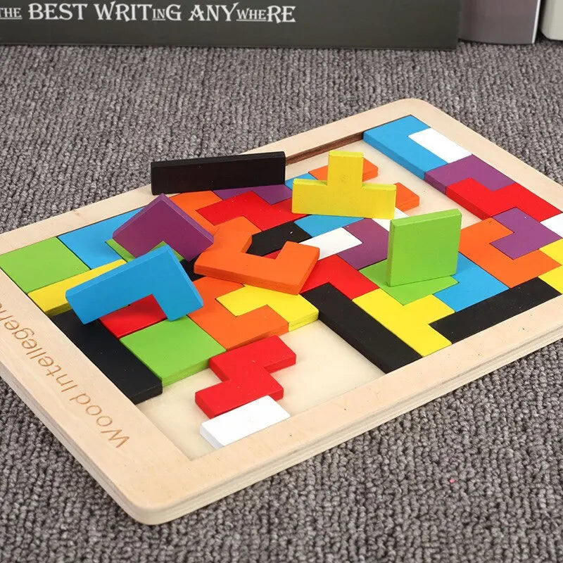 child playing montessori wooden intelligence puzzle