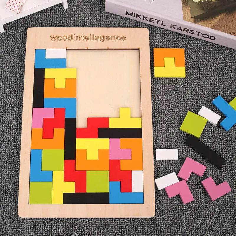 colorful wooden block puzzle for logic and focus