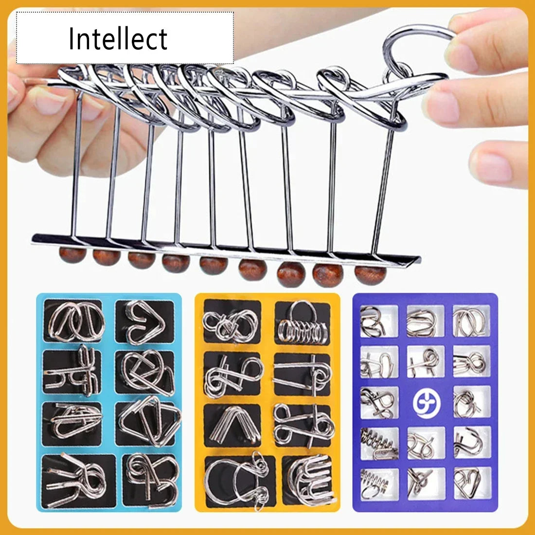 metal wire IQ puzzle set 8 pieces brain teaser