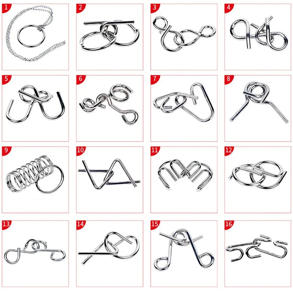 metal wire IQ puzzle set 8 pieces brain teaser