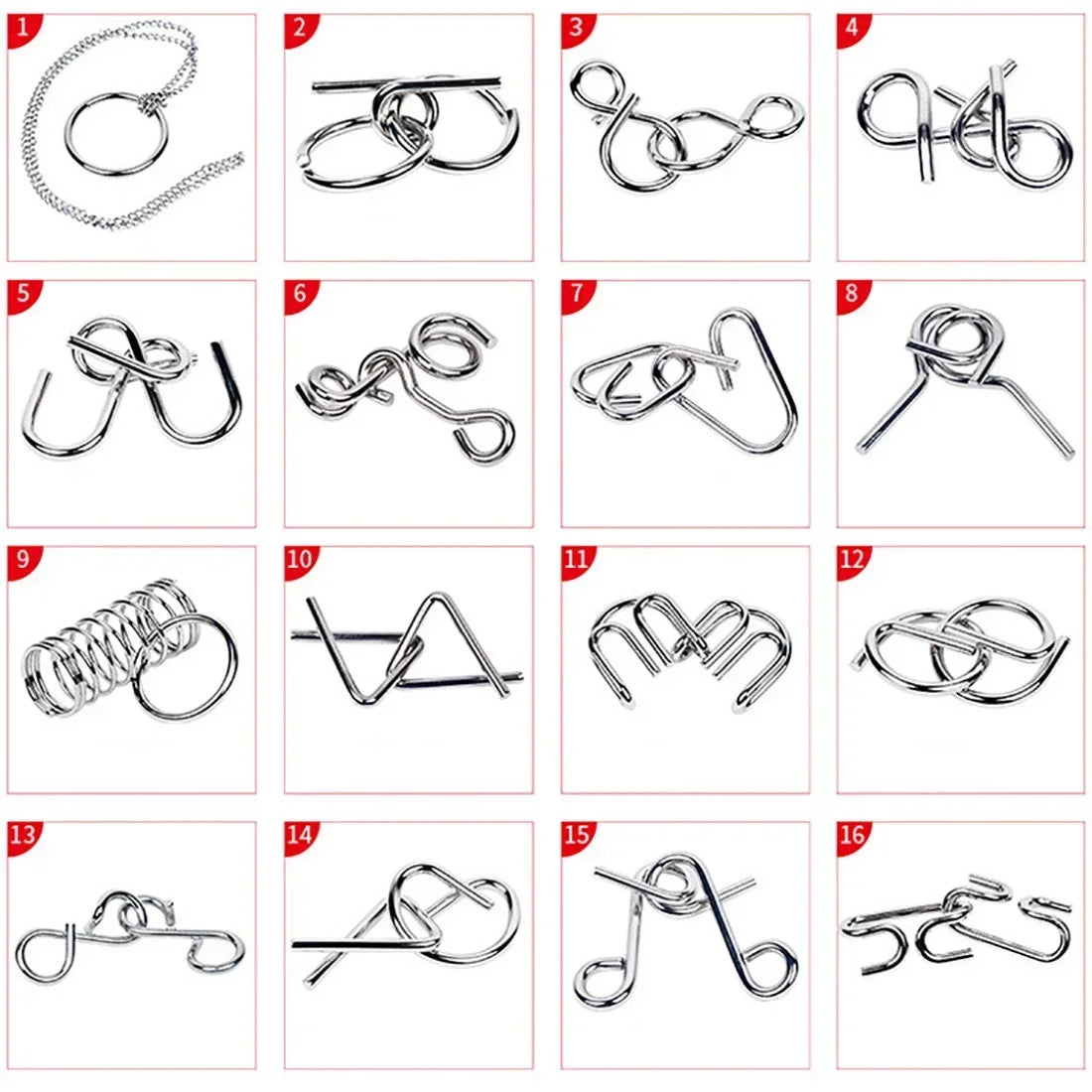 metal wire IQ puzzle set 8 pieces brain teaser