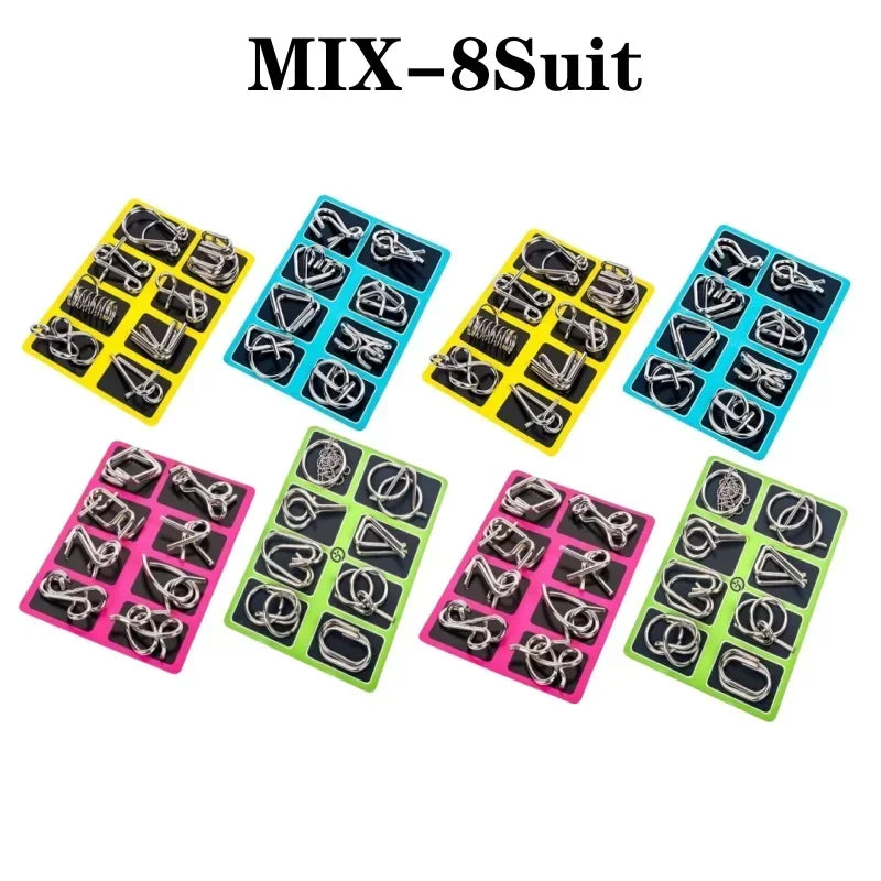 metal wire IQ puzzle set 8 pieces brain teaser