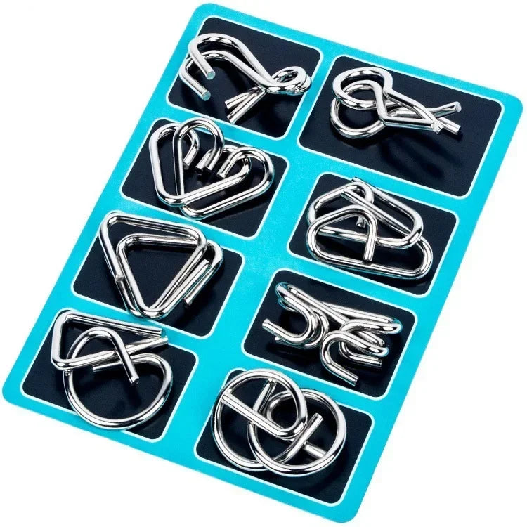 metal wire IQ puzzle set 8 pieces brain teaser 