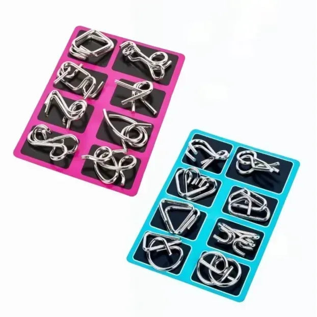 metal wire IQ puzzle set 8 pieces brain teaser