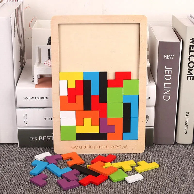 wooden geometric puzzle board colorful blocks